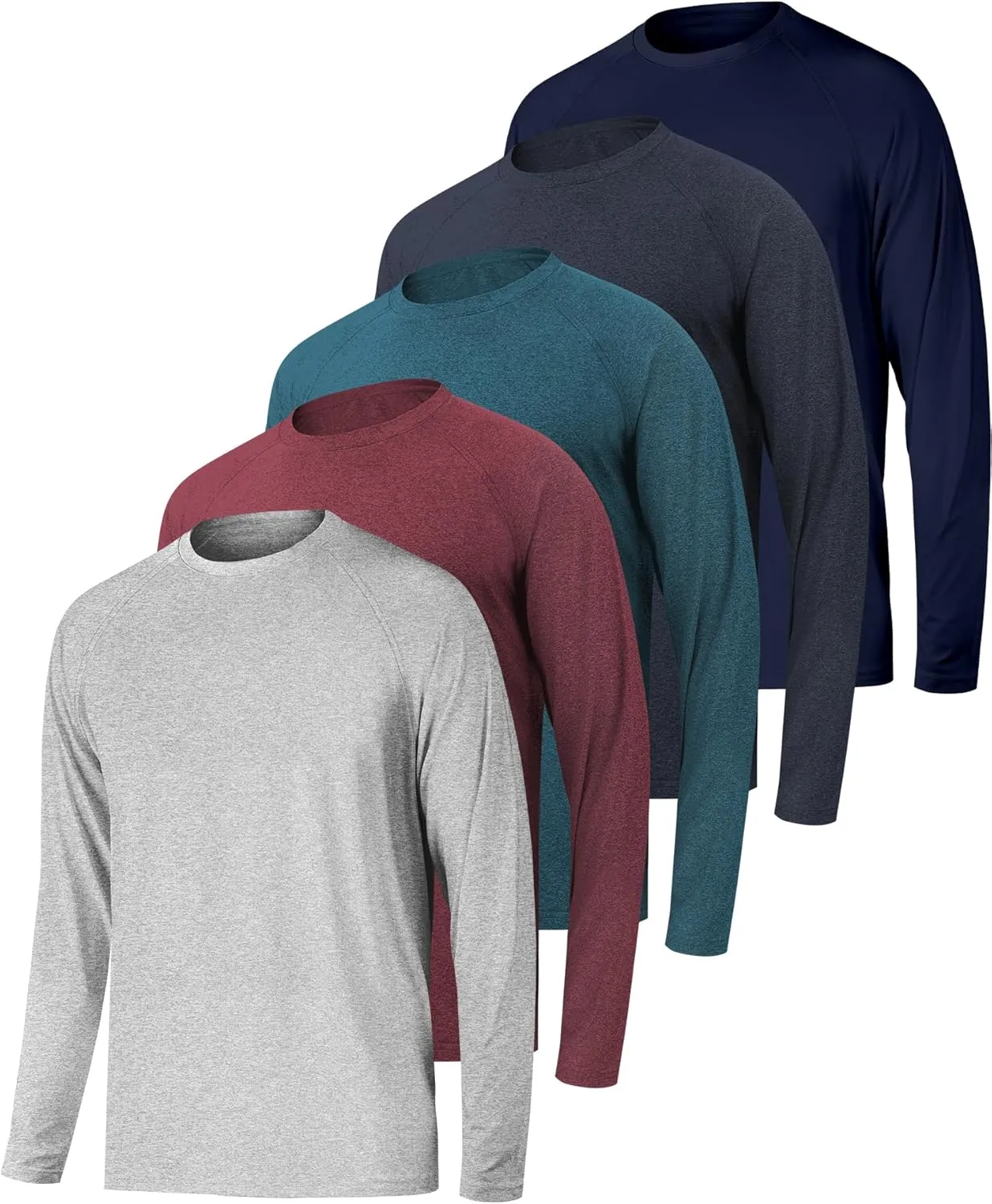 Long Sleeve Shirts for Men 5 Pack Athletic T Shirt UPF 50  Sun Protection Fishing Active Running Quick Dry Fit Tee Shirt