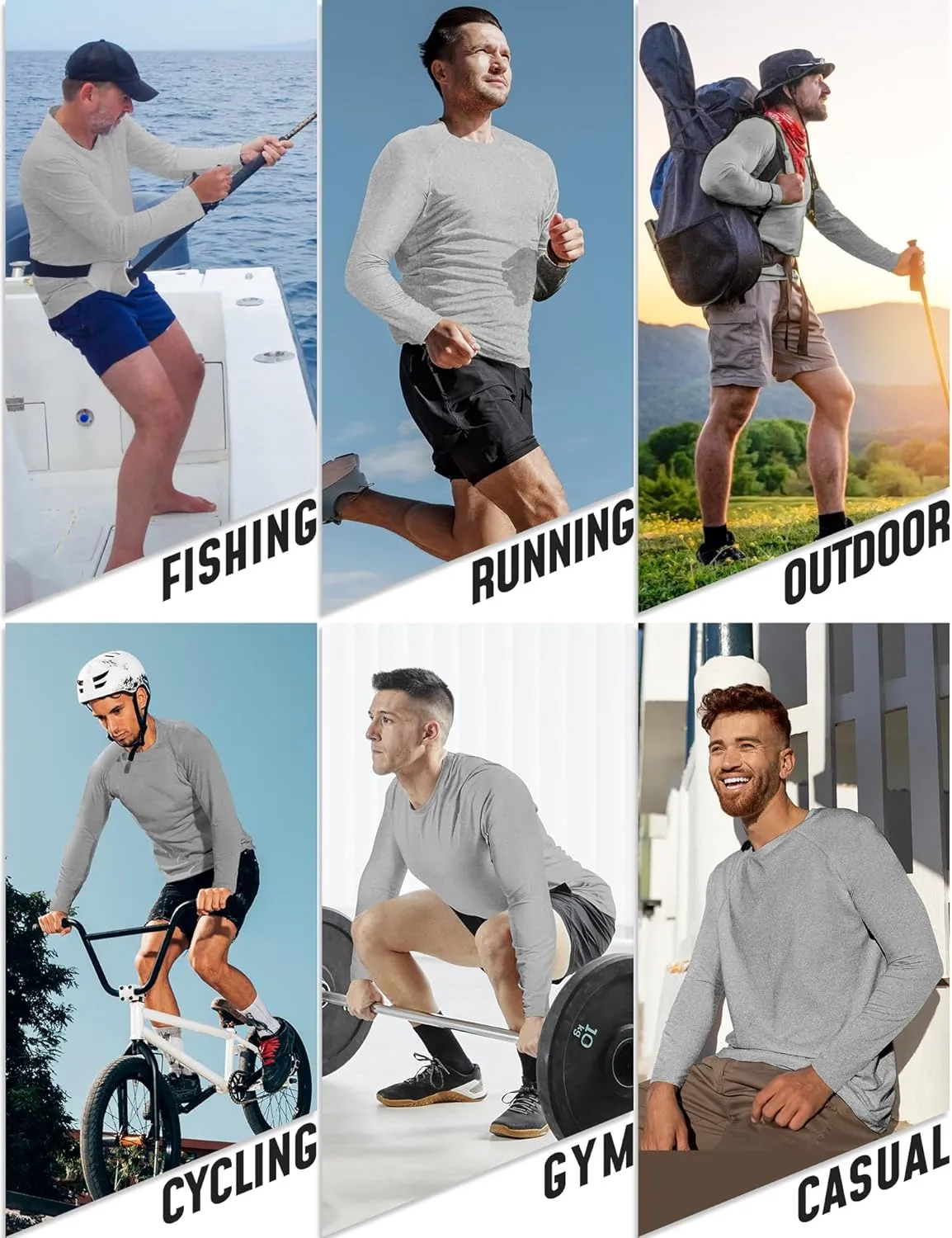 Long Sleeve Shirts for Men 5 Pack Athletic T Shirt UPF 50  Sun Protection Fishing Active Running Quick Dry Fit Tee Shirt