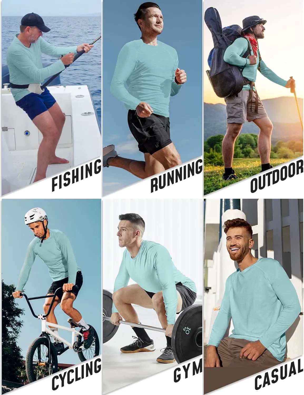 Long Sleeve Shirts for Men 5 Pack Athletic T Shirt UPF 50  Sun Protection Fishing Active Running Quick Dry Fit Tee Shirt