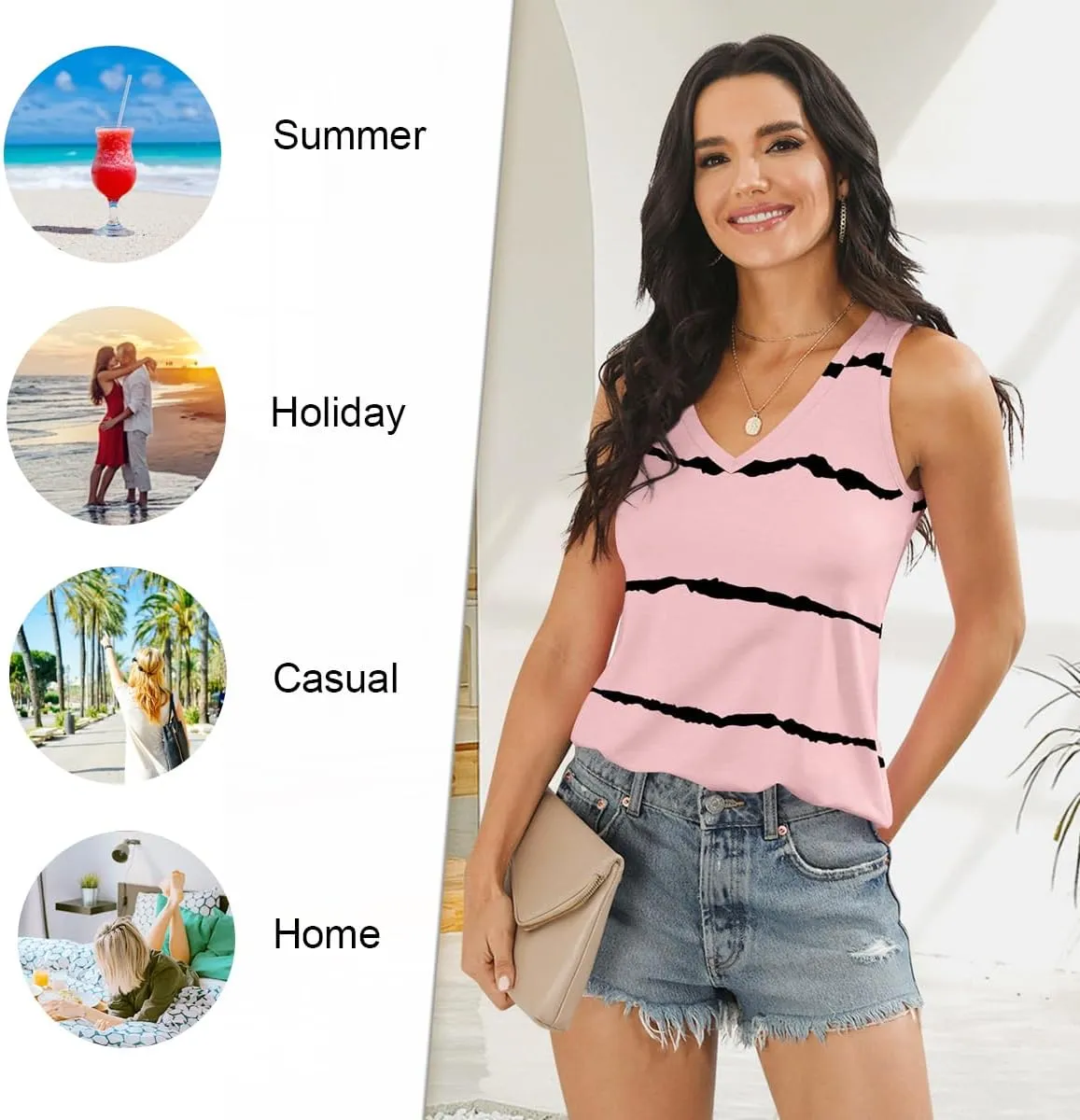 LONGYUAN Women's Summer Tank Tops V Neck Sleeveless Shirts S-3XL