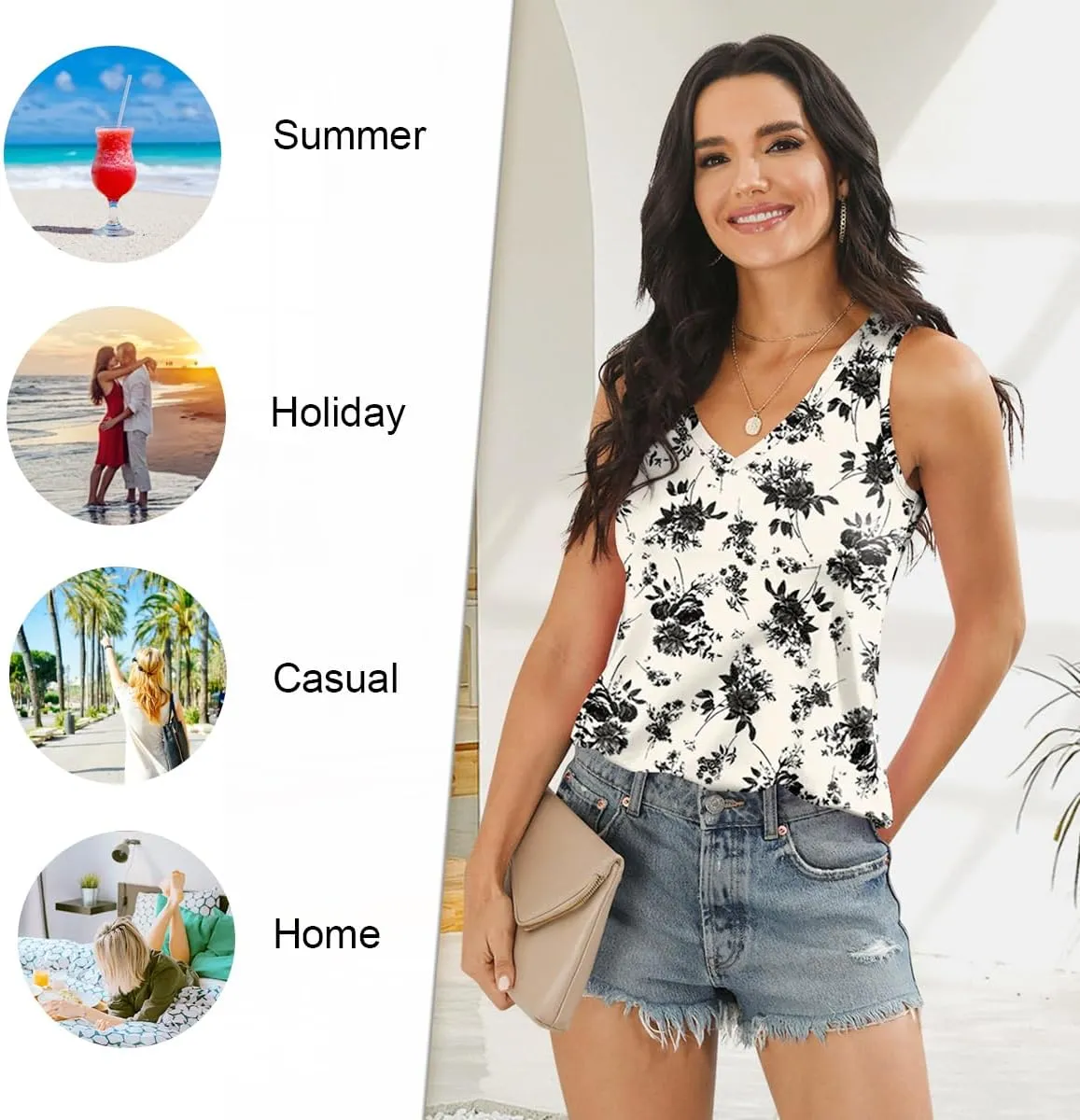 LONGYUAN Women's Summer Tank Tops V Neck Sleeveless Shirts S-3XL