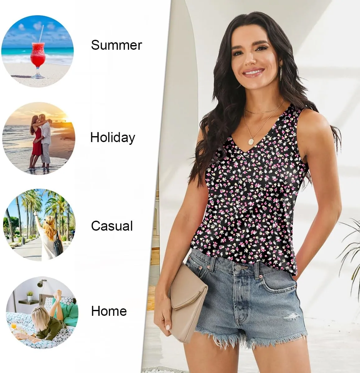 LONGYUAN Women's Summer Tank Tops V Neck Sleeveless Shirts S-3XL