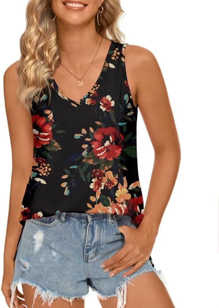 LONGYUAN Women's Summer Tank Tops V Neck Sleeveless Shirts S-3XL