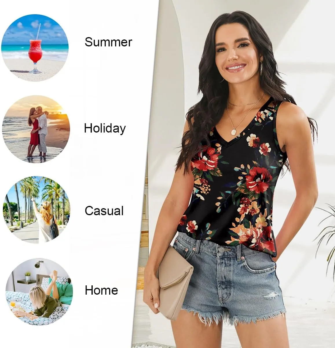 LONGYUAN Women's Summer Tank Tops V Neck Sleeveless Shirts S-3XL