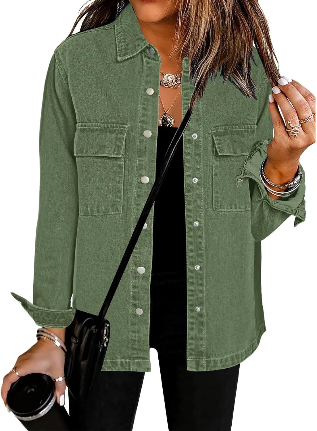 luvamia 2025 Spring Jean Jackets for Women Fashion Oversized Button Down Denim Jacket Western Shacket Jacket with Pockets