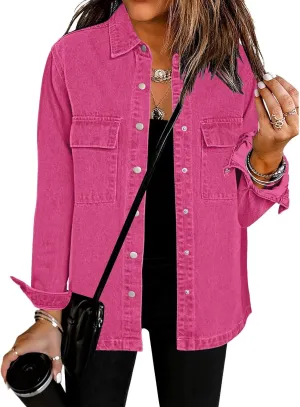 luvamia 2025 Spring Jean Jackets for Women Fashion Oversized Button Down Denim Jacket Western Shacket Jacket with Pockets