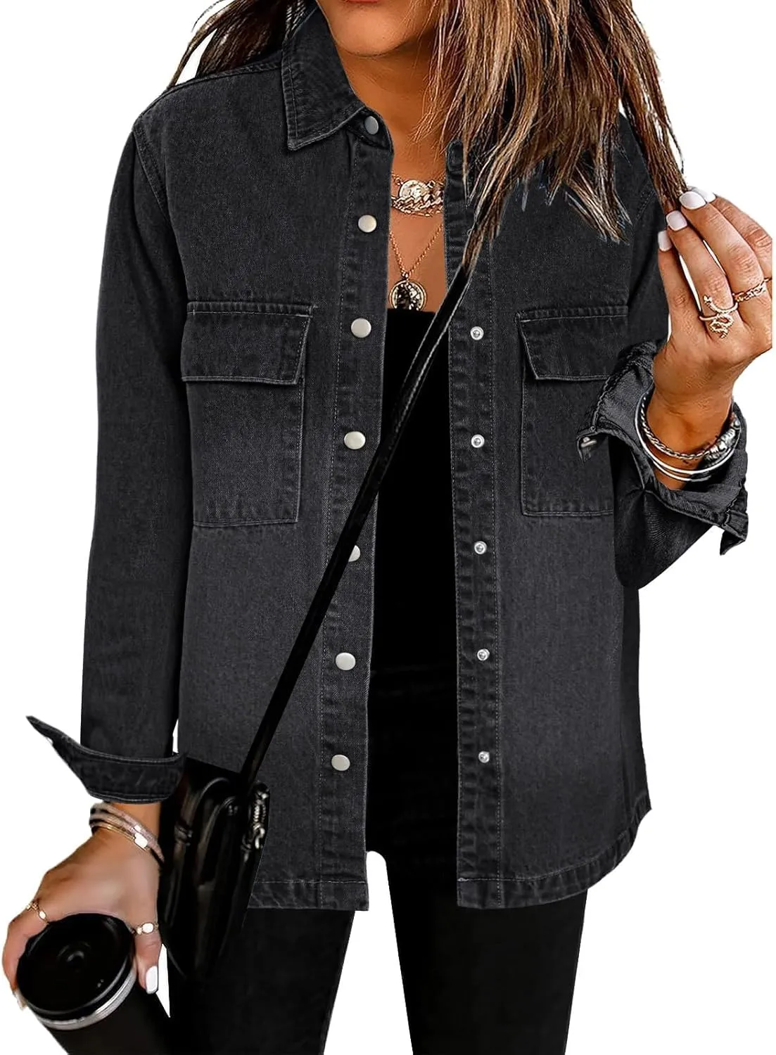luvamia 2025 Spring Jean Jackets for Women Fashion Oversized Button Down Denim Jacket Western Shacket Jacket with Pockets