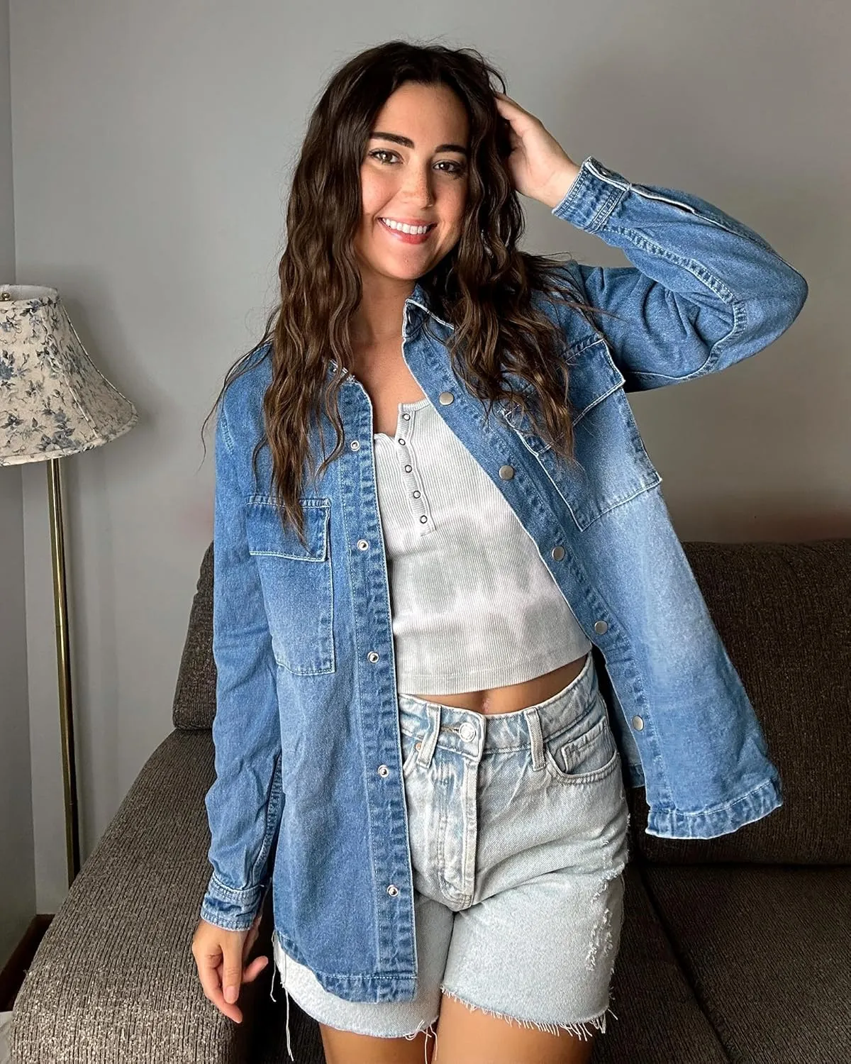 luvamia 2025 Spring Jean Jackets for Women Fashion Oversized Button Down Denim Jacket Western Shacket Jacket with Pockets