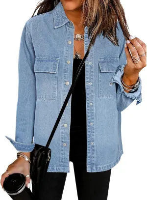 luvamia 2025 Spring Jean Jackets for Women Fashion Oversized Button Down Denim Jacket Western Shacket Jacket with Pockets