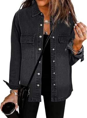 luvamia 2025 Spring Jean Jackets for Women Fashion Oversized Button Down Denim Jacket Western Shacket Jacket with Pockets