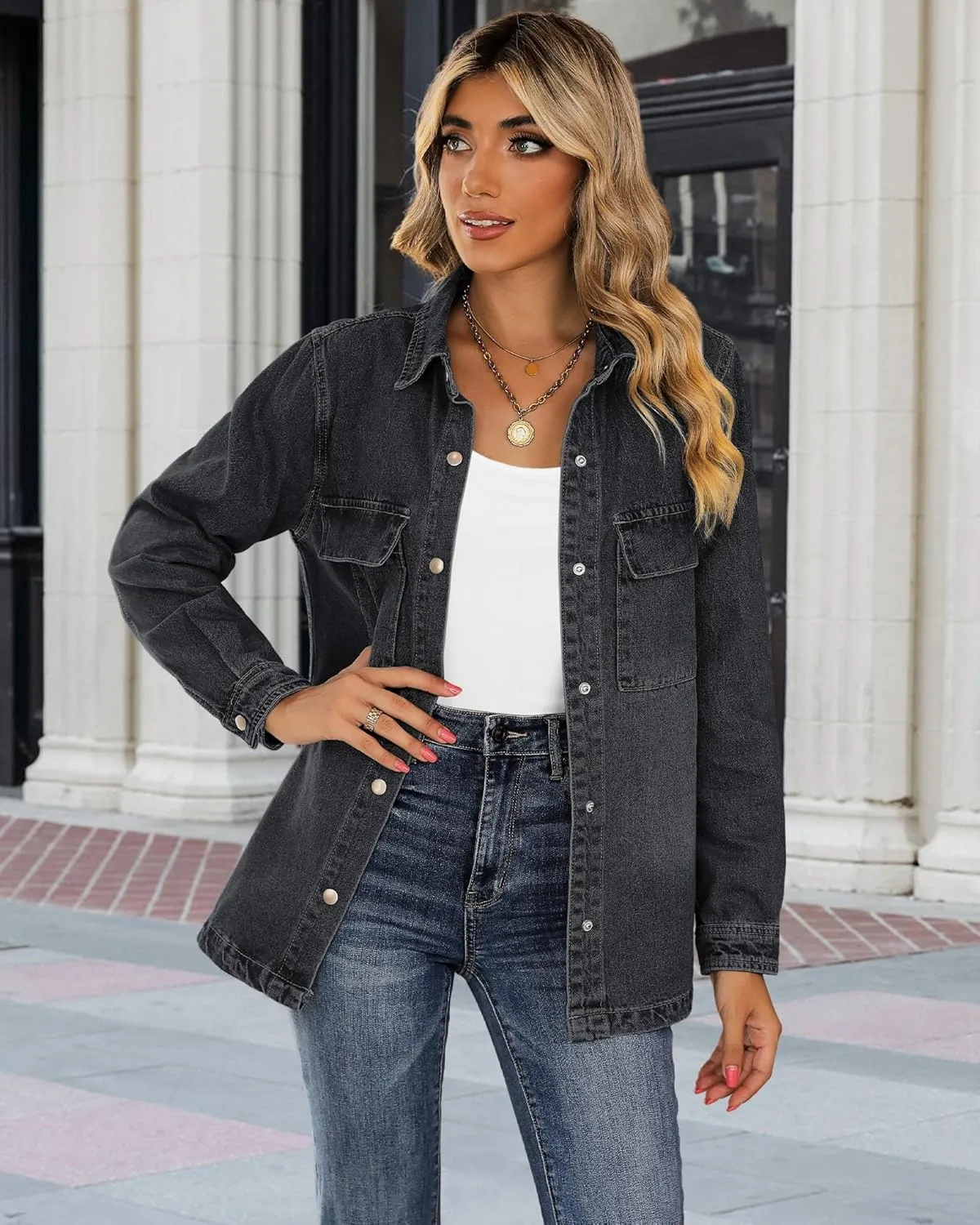 luvamia 2025 Spring Jean Jackets for Women Fashion Oversized Button Down Denim Jacket Western Shacket Jacket with Pockets