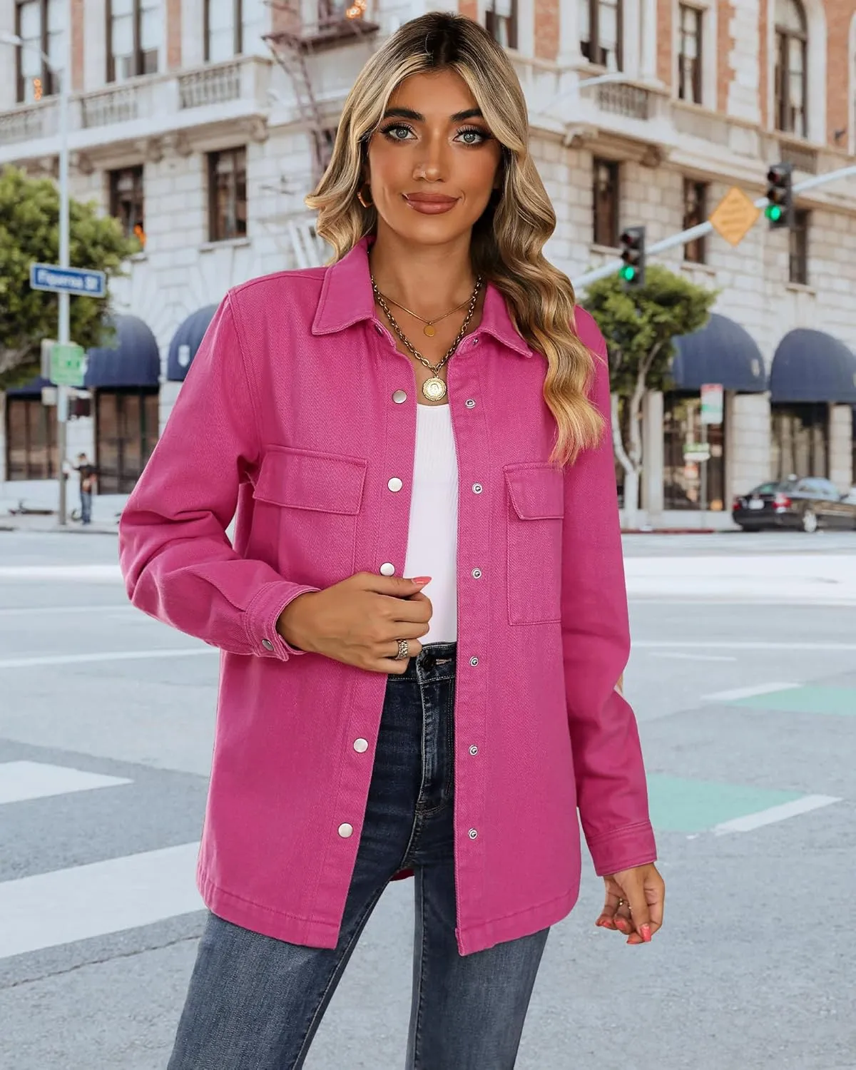luvamia 2025 Spring Jean Jackets for Women Fashion Oversized Button Down Denim Jacket Western Shacket Jacket with Pockets