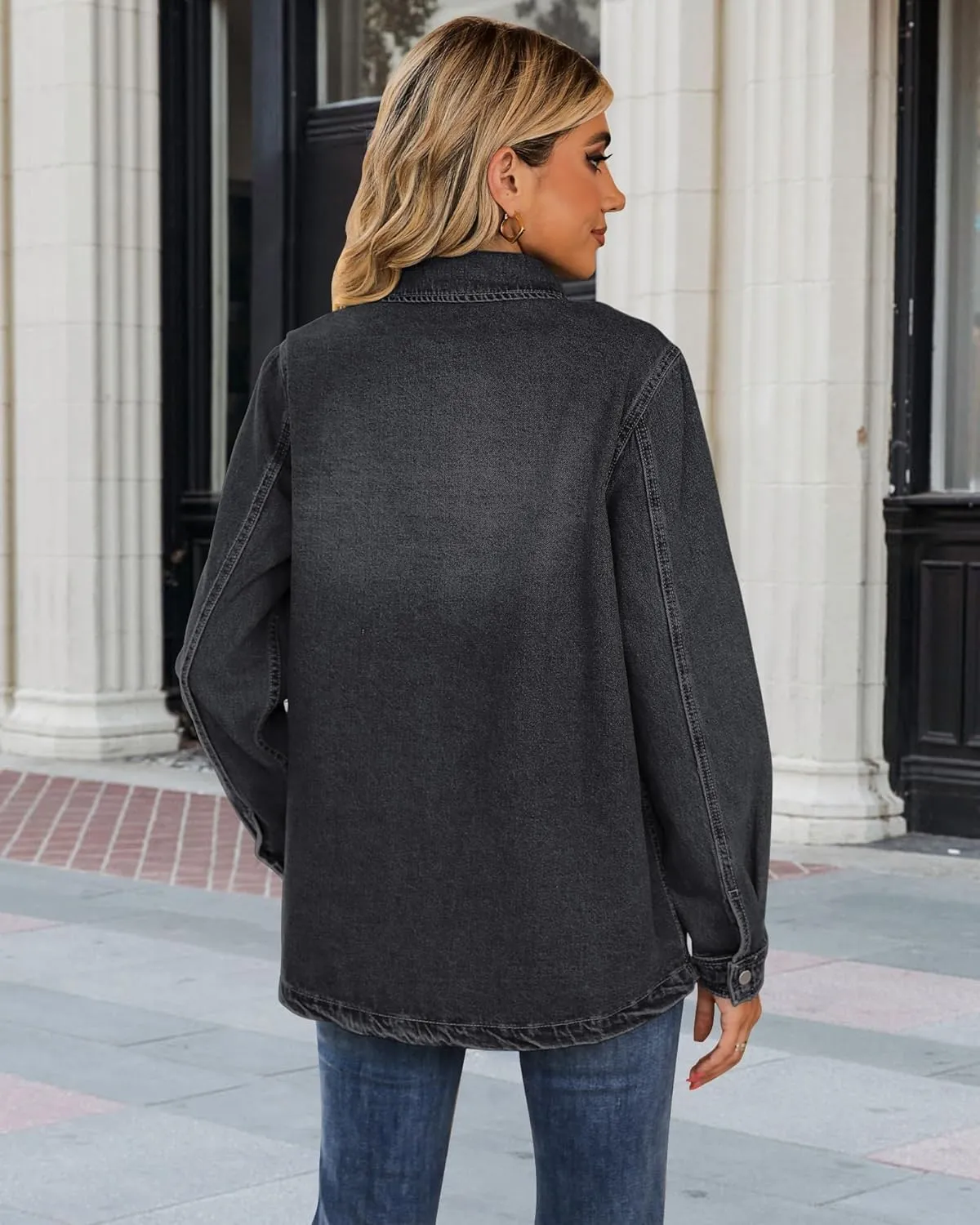 luvamia 2025 Spring Jean Jackets for Women Fashion Oversized Button Down Denim Jacket Western Shacket Jacket with Pockets