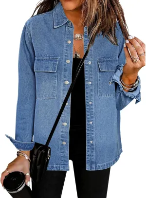 luvamia 2025 Spring Jean Jackets for Women Fashion Oversized Button Down Denim Jacket Western Shacket Jacket with Pockets