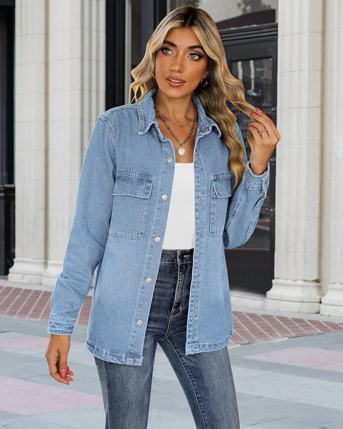 luvamia 2025 Spring Jean Jackets for Women Fashion Oversized Button Down Denim Jacket Western Shacket Jacket with Pockets