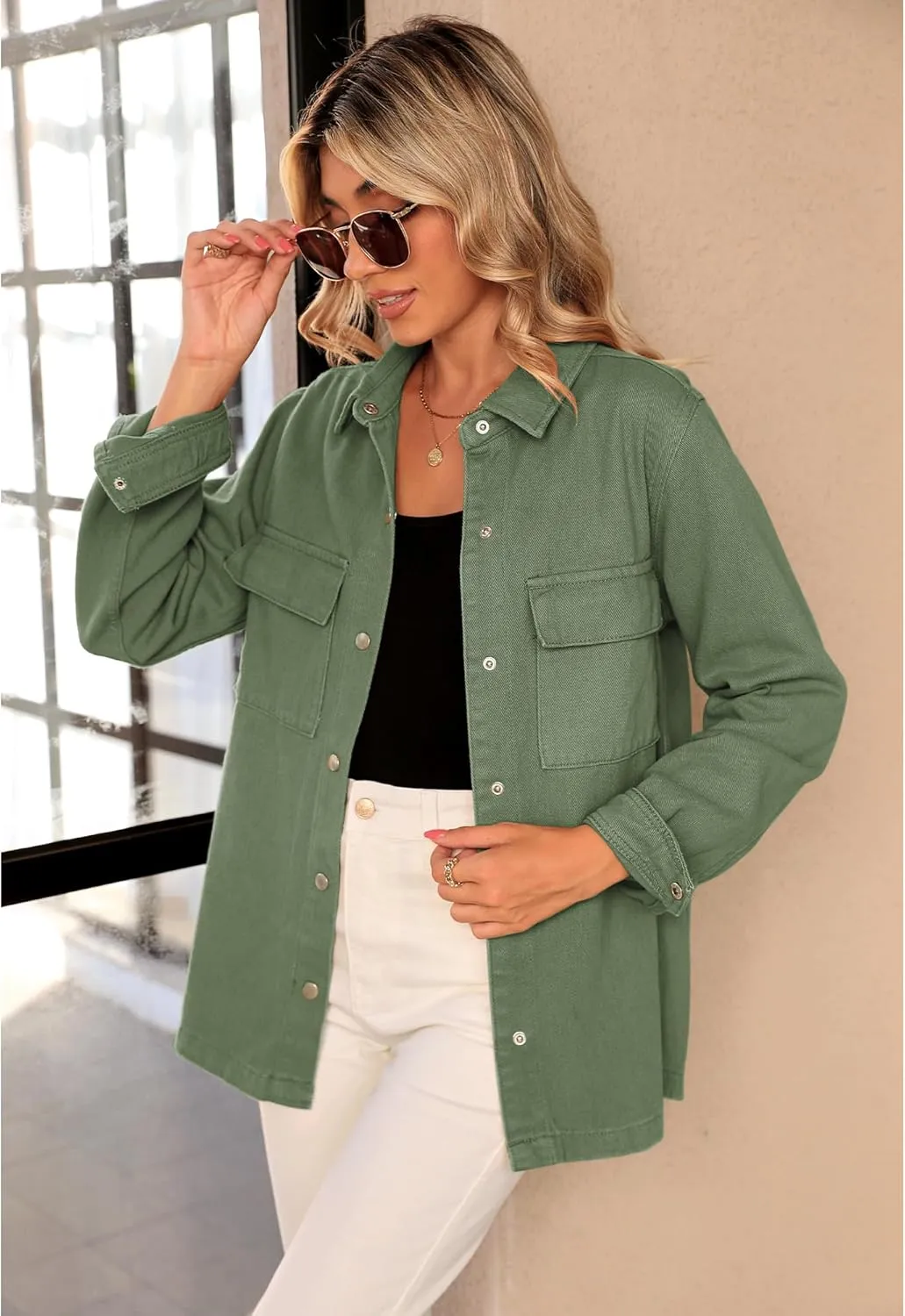 luvamia 2025 Spring Jean Jackets for Women Fashion Oversized Button Down Denim Jacket Western Shacket Jacket with Pockets