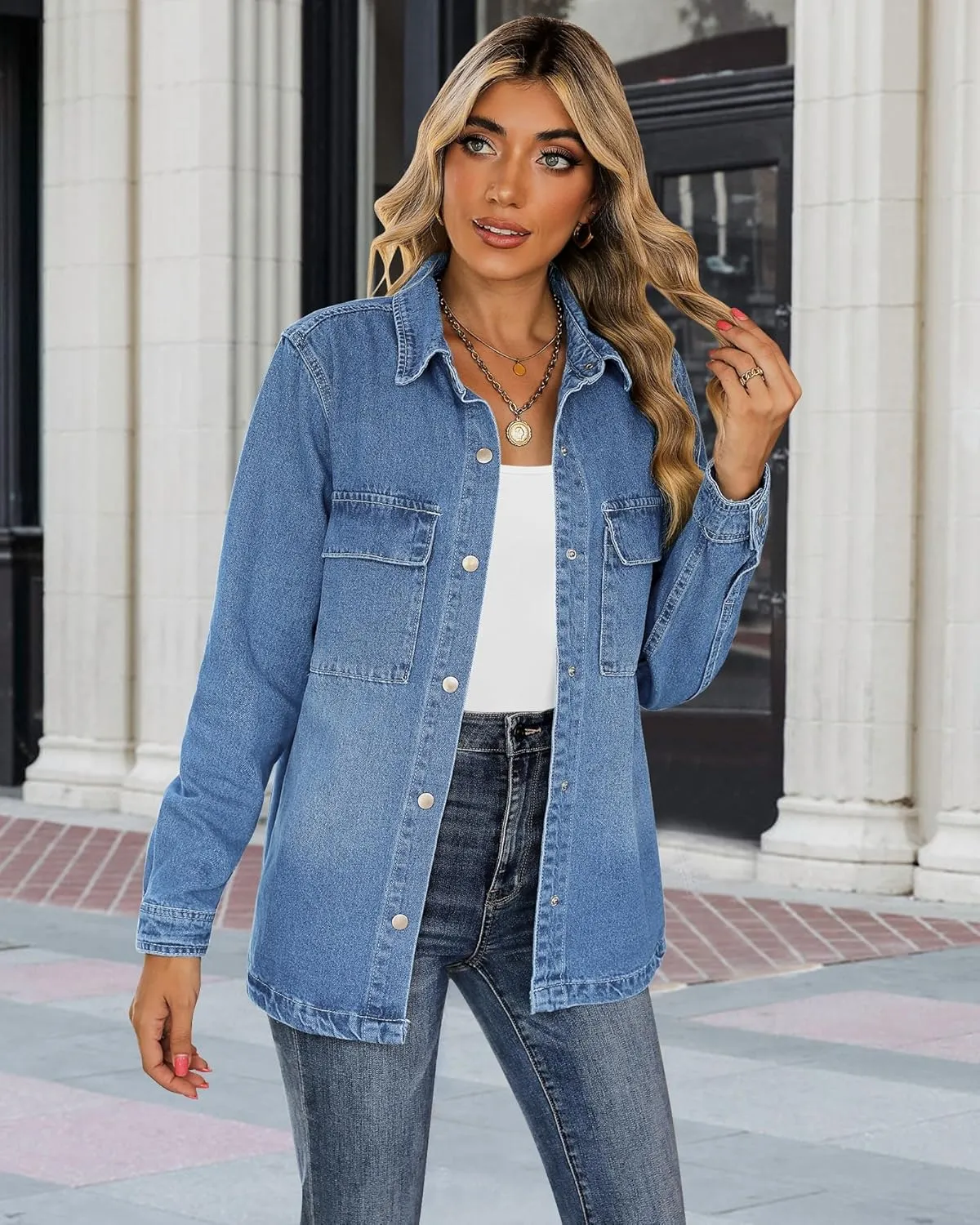 luvamia 2025 Spring Jean Jackets for Women Fashion Oversized Button Down Denim Jacket Western Shacket Jacket with Pockets