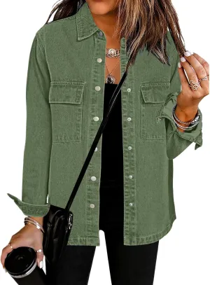 luvamia 2025 Spring Jean Jackets for Women Fashion Oversized Button Down Denim Jacket Western Shacket Jacket with Pockets