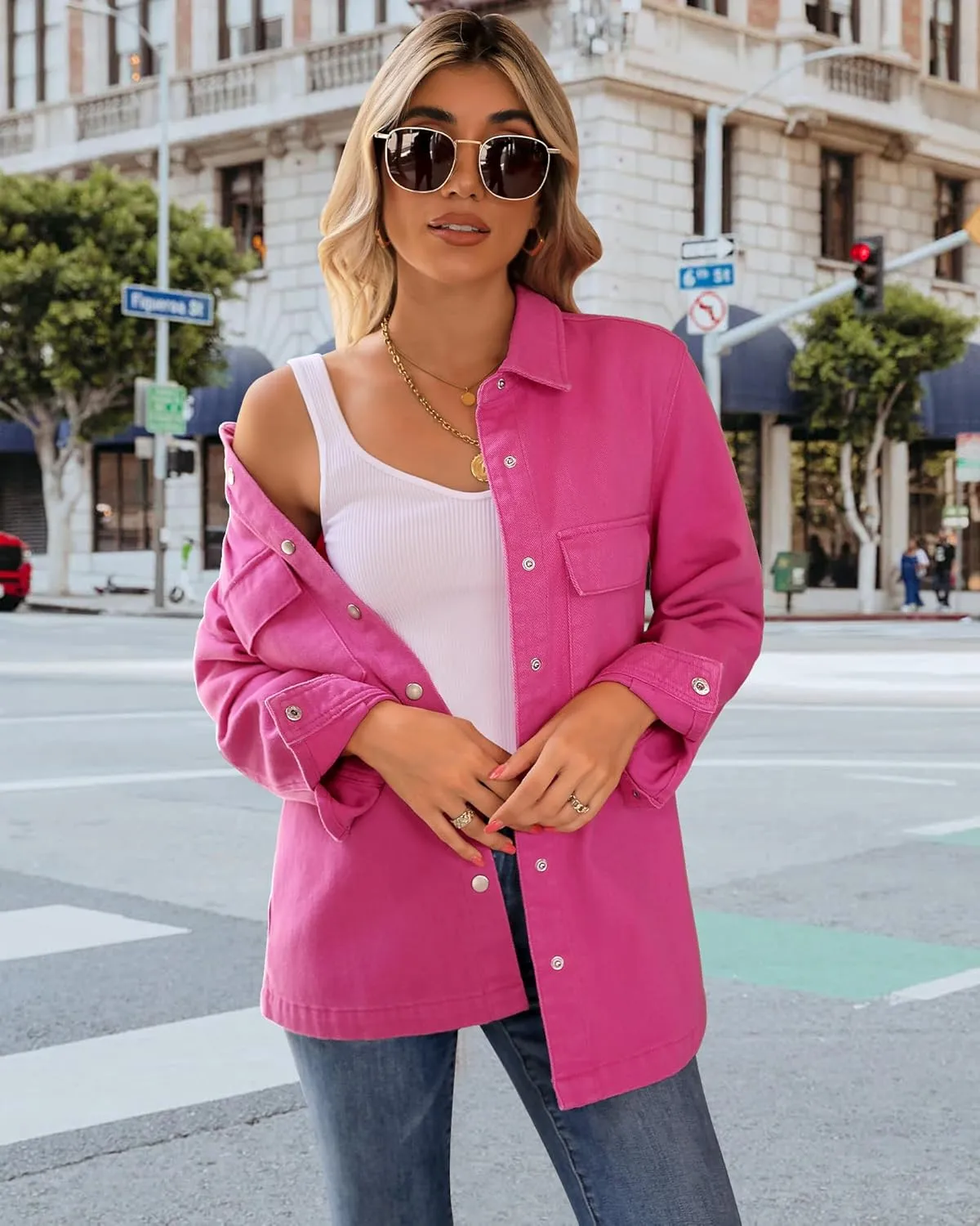 luvamia 2025 Spring Jean Jackets for Women Fashion Oversized Button Down Denim Jacket Western Shacket Jacket with Pockets