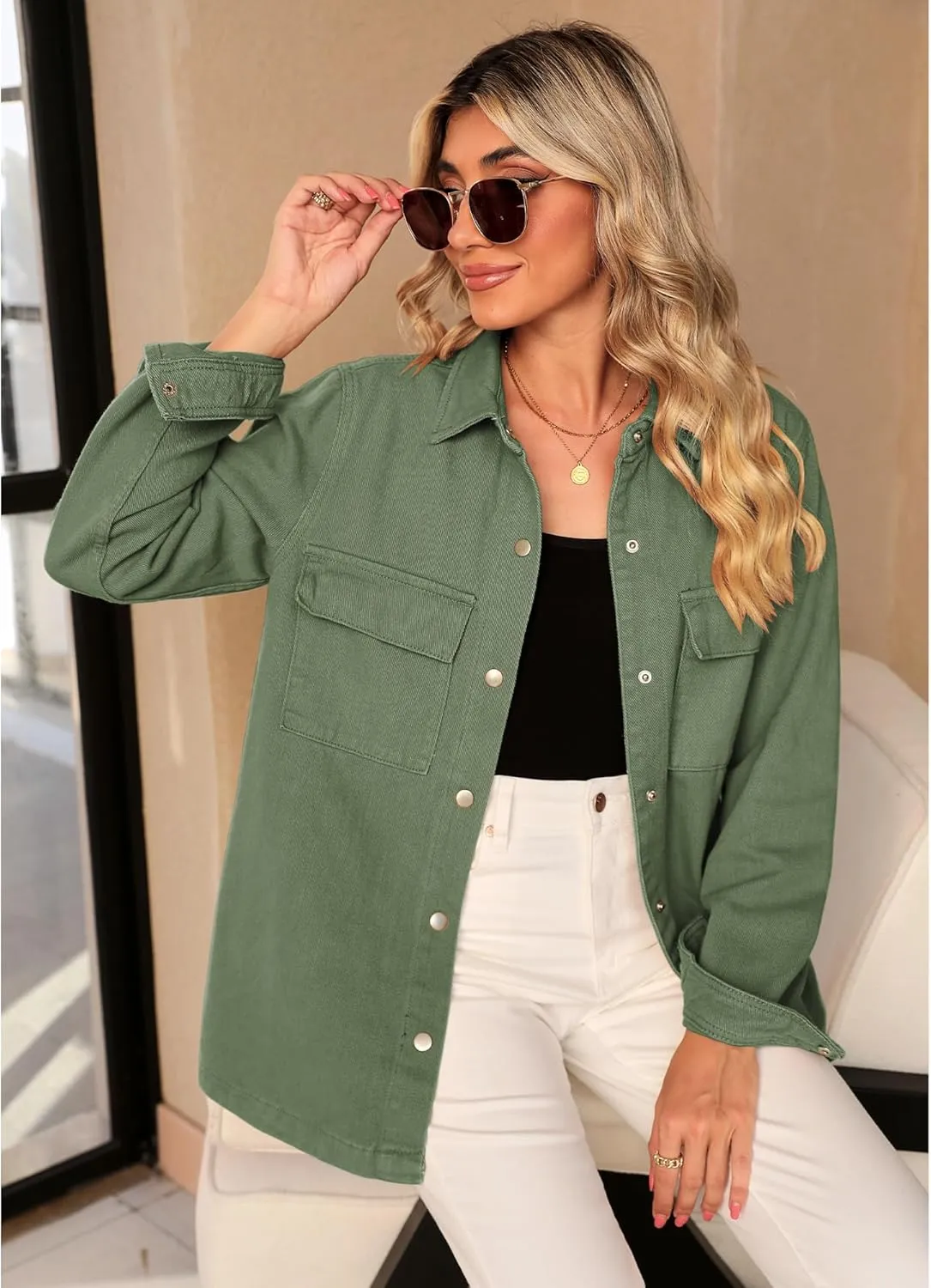 luvamia 2025 Spring Jean Jackets for Women Fashion Oversized Button Down Denim Jacket Western Shacket Jacket with Pockets