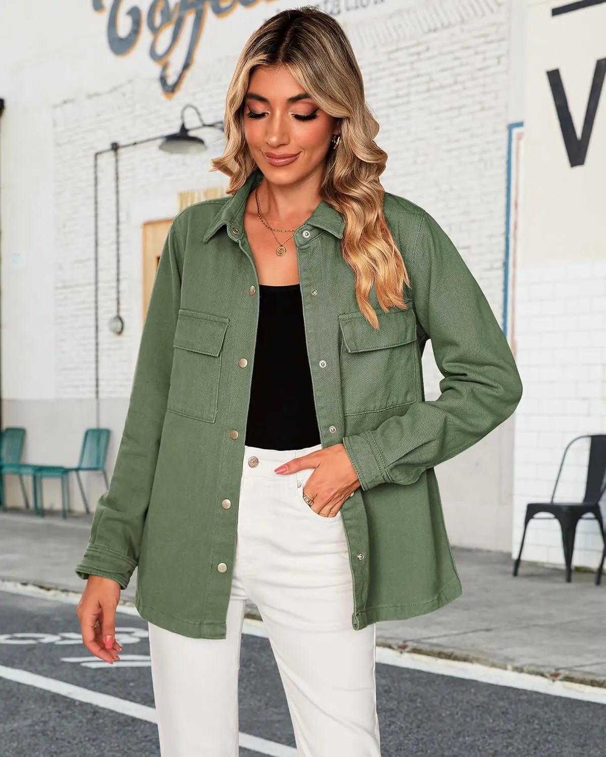 luvamia 2025 Spring Jean Jackets for Women Fashion Oversized Button Down Denim Jacket Western Shacket Jacket with Pockets
