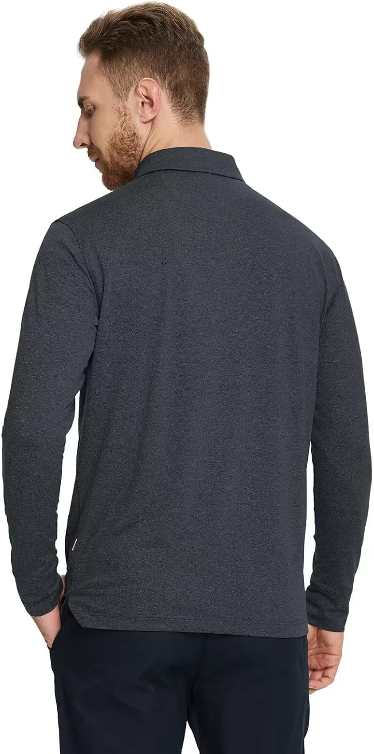 M MAELREG Golf Shirts for Men Dry Fit Performance Moisture Wicking Casual Heather Collared Long Sleeve Polo Shirts for Men