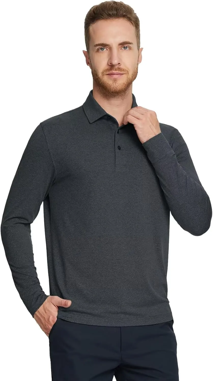 M MAELREG Golf Shirts for Men Dry Fit Performance Moisture Wicking Casual Heather Collared Long Sleeve Polo Shirts for Men