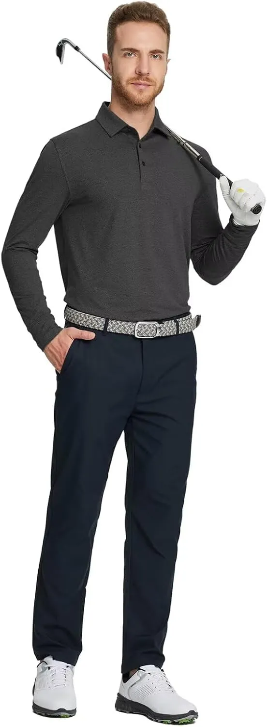M MAELREG Golf Shirts for Men Dry Fit Performance Moisture Wicking Casual Heather Collared Long Sleeve Polo Shirts for Men