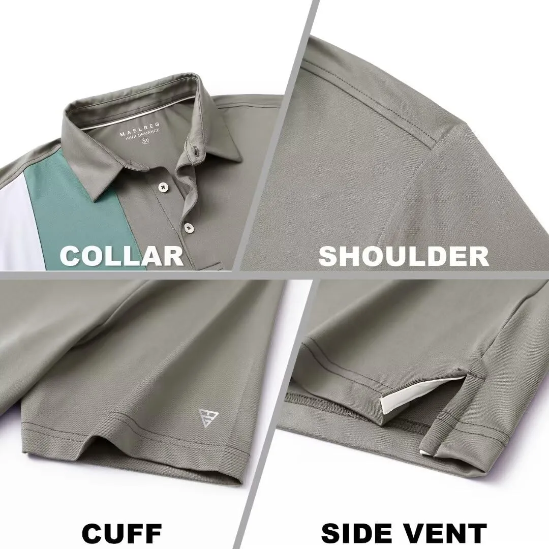 M MAELREG Mens Golf Polo Shirts Short Sleeve Dry Fit Casual Performance Moisture Wicking Color Block Polo Shirts for Men
