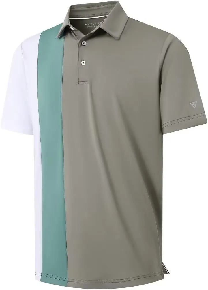 M MAELREG Mens Golf Polo Shirts Short Sleeve Dry Fit Casual Performance Moisture Wicking Color Block Polo Shirts for Men