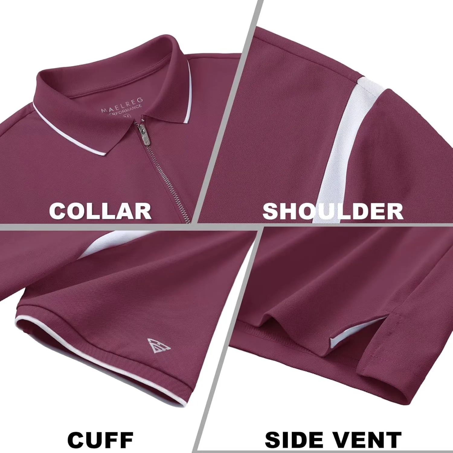 M MAELREG Polo Shirts for Men Short Sleeve Casual Dry Fit Lightweight Performance Moisture Wicking Zipper Mens Golf Shirts