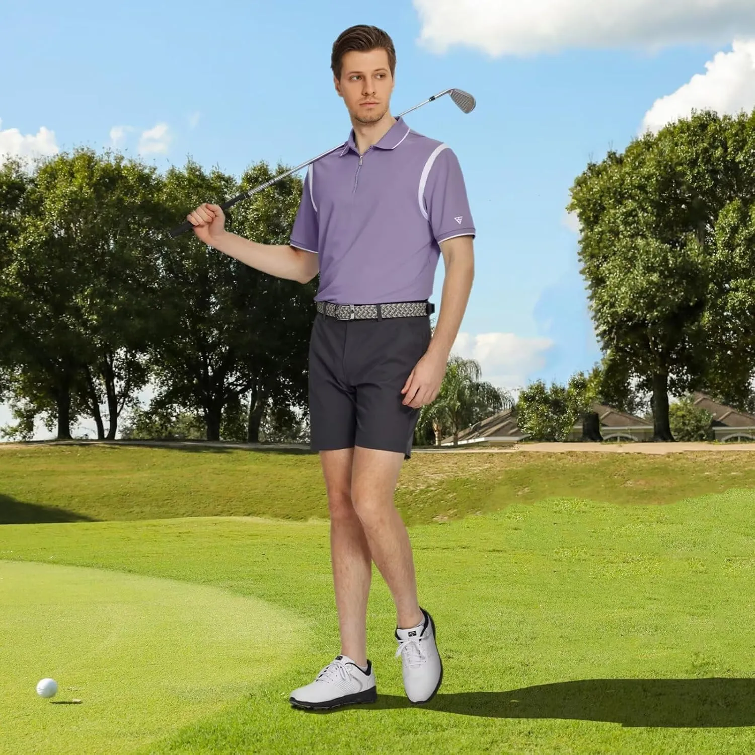 M MAELREG Polo Shirts for Men Short Sleeve Casual Dry Fit Lightweight Performance Moisture Wicking Zipper Mens Golf Shirts