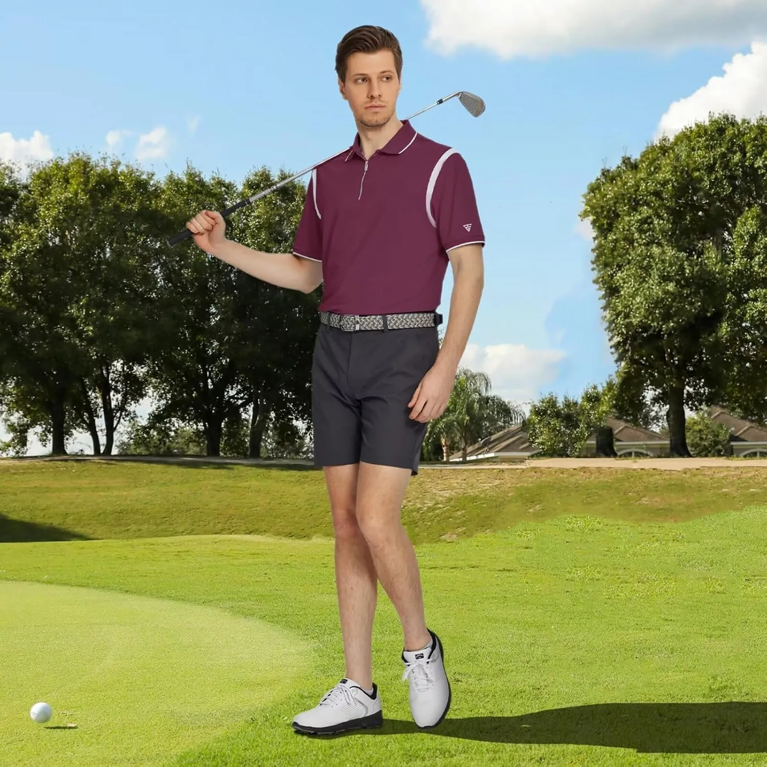 M MAELREG Polo Shirts for Men Short Sleeve Casual Dry Fit Lightweight Performance Moisture Wicking Zipper Mens Golf Shirts