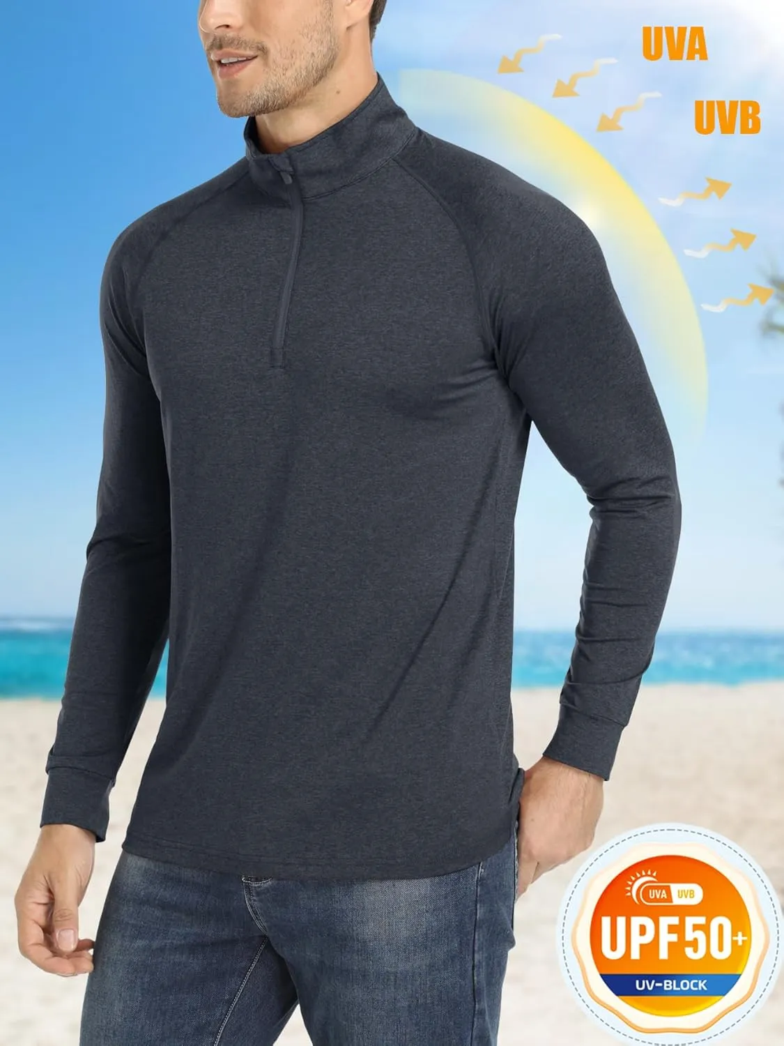 MAGCOMSEN Men's 1/4 Zip Pullover UPF 50  Long Sleeve Sun Protection Sports Shirts Lightweight Athletic Workout Shirt