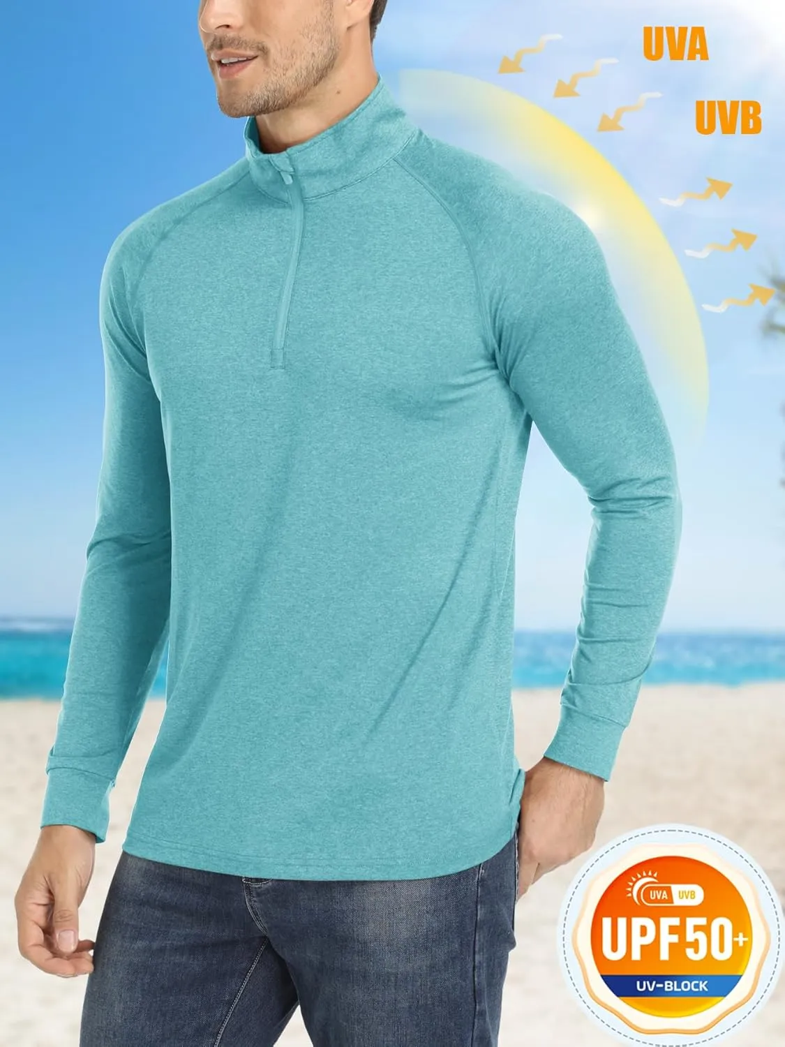 MAGCOMSEN Men's 1/4 Zip Pullover UPF 50  Long Sleeve Sun Protection Sports Shirts Lightweight Athletic Workout Shirt