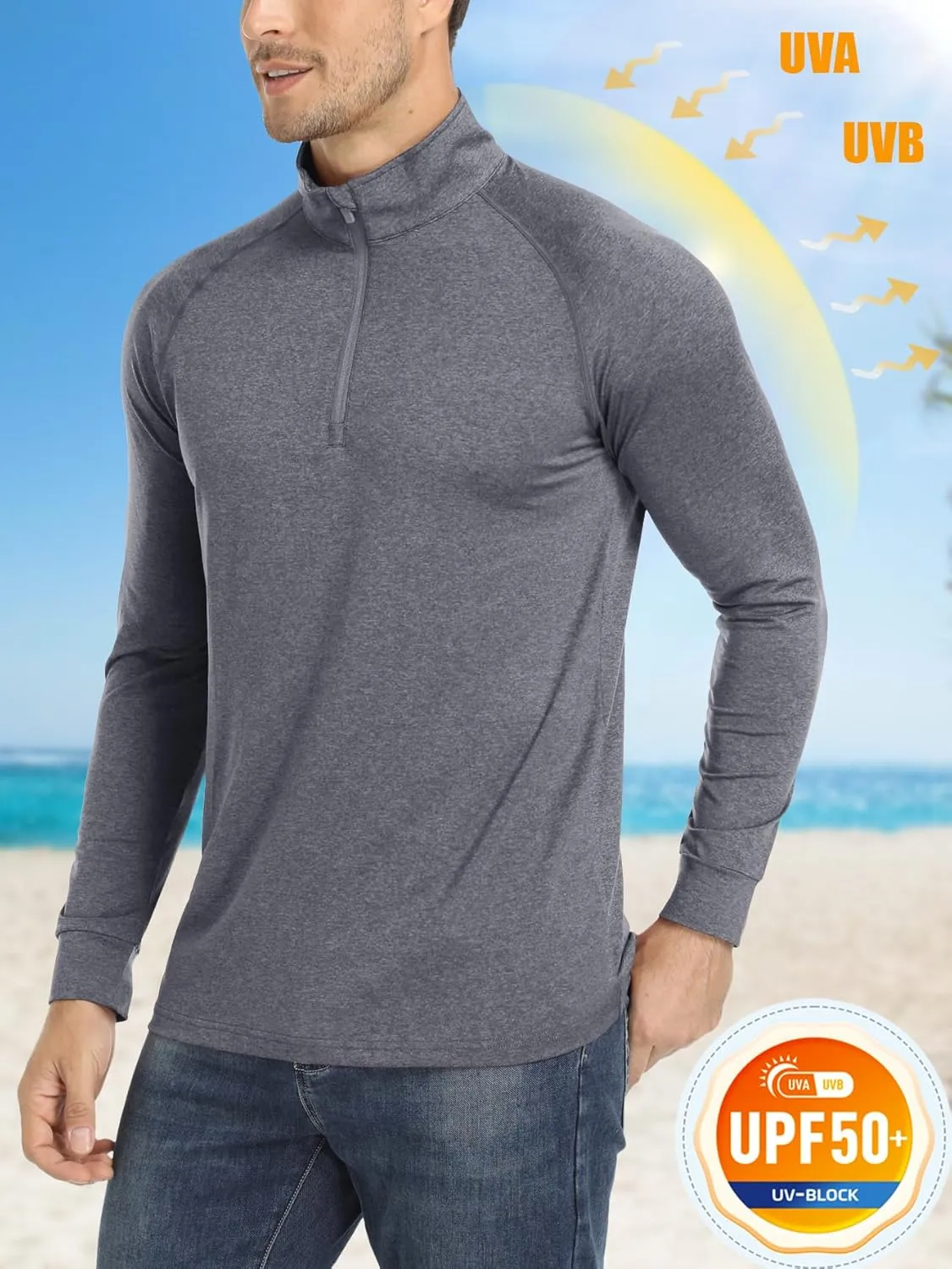 MAGCOMSEN Men's 1/4 Zip Pullover UPF 50  Long Sleeve Sun Protection Sports Shirts Lightweight Athletic Workout Shirt