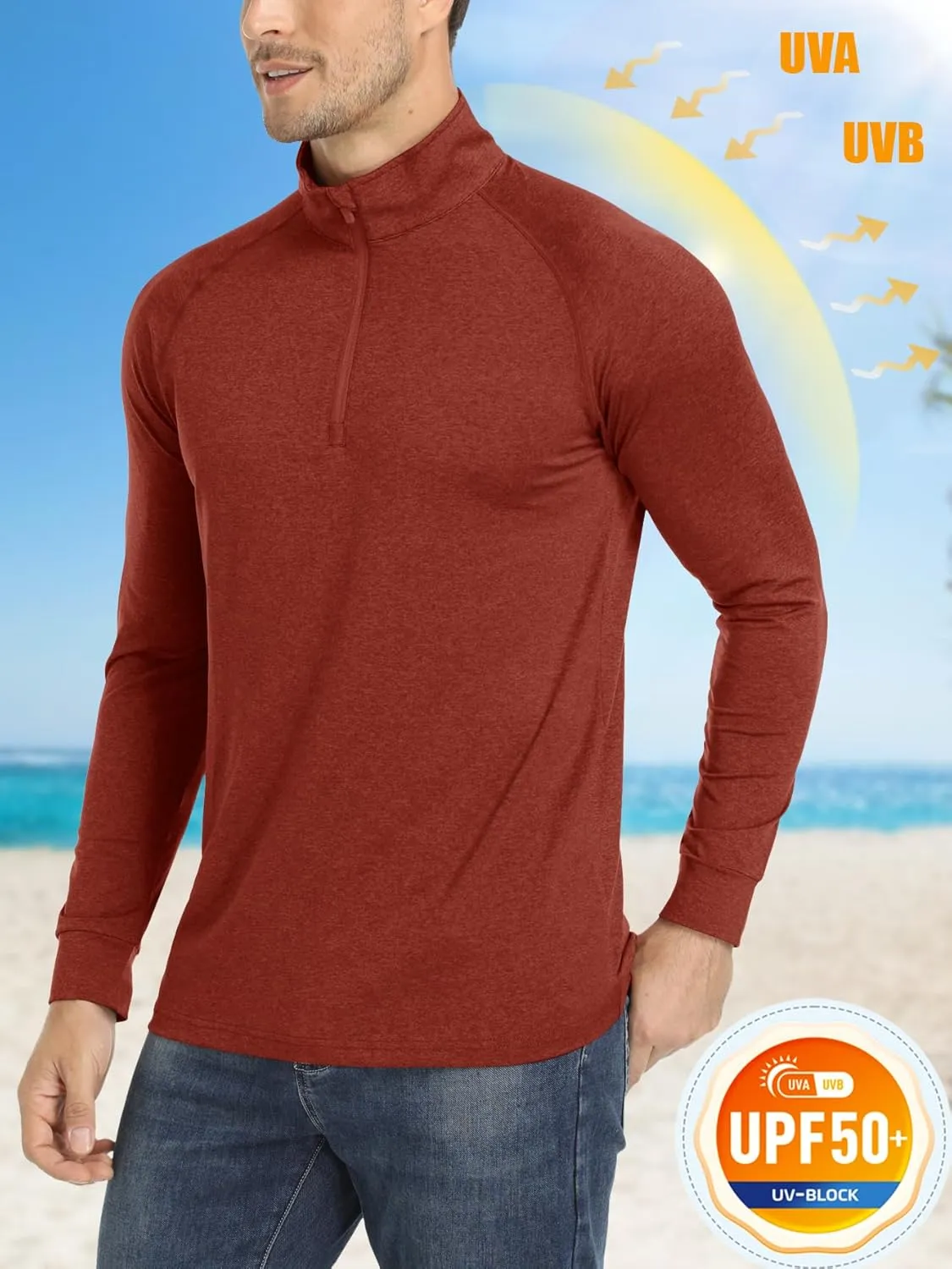 MAGCOMSEN Men's 1/4 Zip Pullover UPF 50  Long Sleeve Sun Protection Sports Shirts Lightweight Athletic Workout Shirt