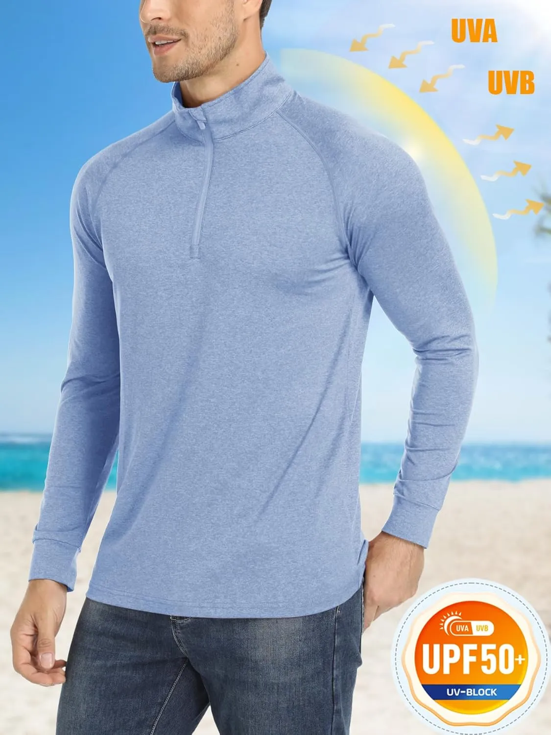 MAGCOMSEN Men's 1/4 Zip Pullover UPF 50  Long Sleeve Sun Protection Sports Shirts Lightweight Athletic Workout Shirt