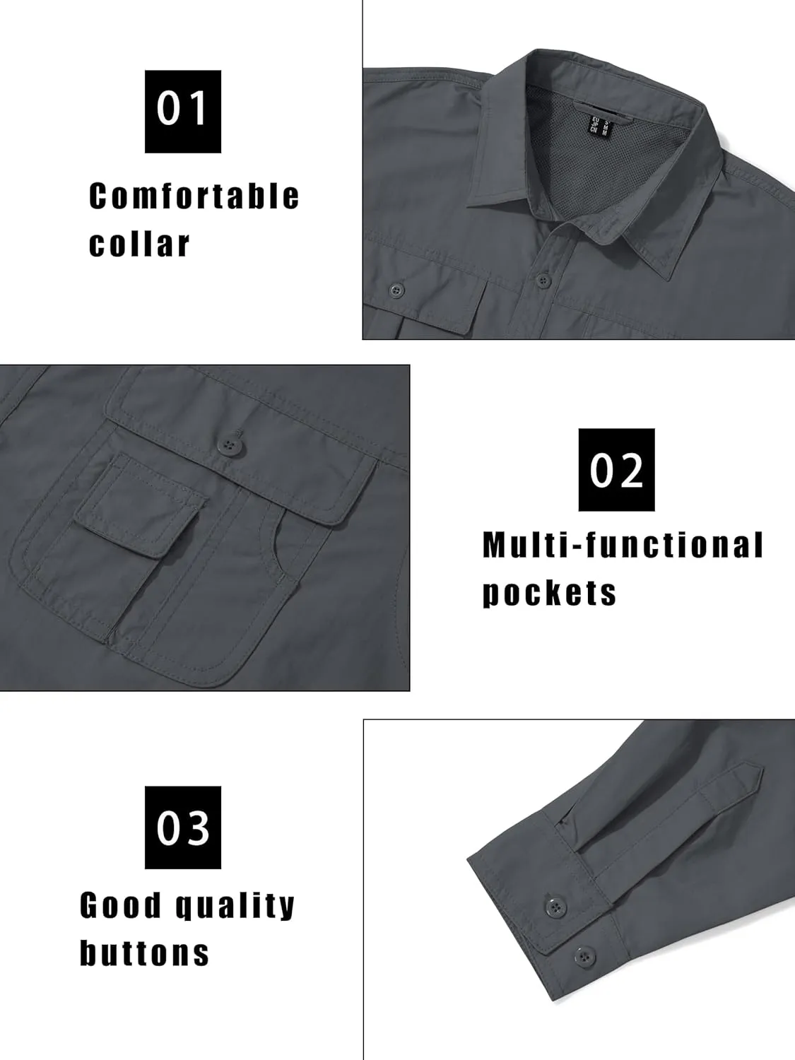 MAGCOMSEN Men's Convertible Work Shirts Quick Dry Breathable Button Down Long Sleeve Shirts for Outdoor, Fishing, Safari