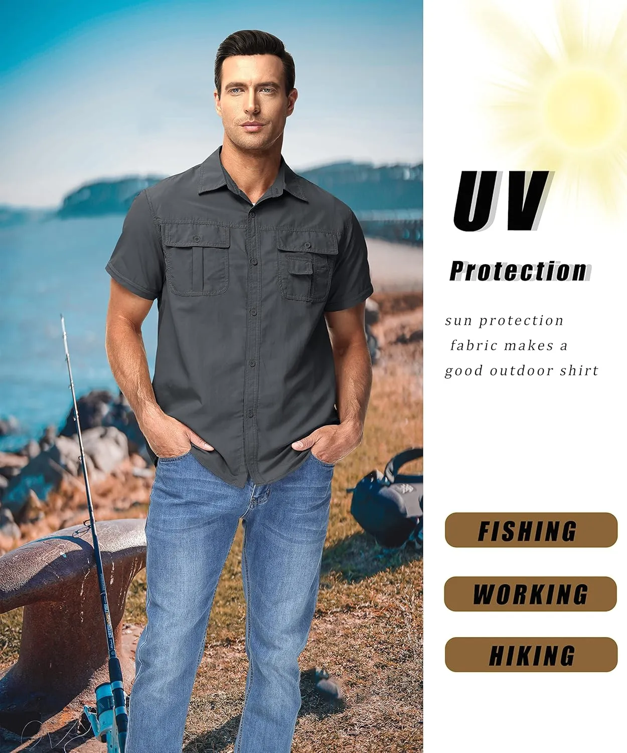 MAGCOMSEN Men's Convertible Work Shirts Quick Dry Breathable Button Down Long Sleeve Shirts for Outdoor, Fishing, Safari