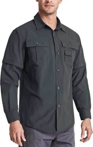 MAGCOMSEN Men's Convertible Work Shirts Quick Dry Breathable Button Down Long Sleeve Shirts for Outdoor, Fishing, Safari