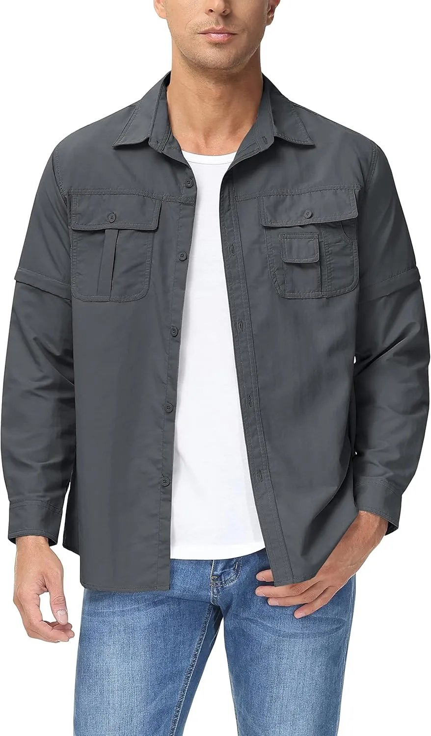 MAGCOMSEN Men's Convertible Work Shirts Quick Dry Breathable Button Down Long Sleeve Shirts for Outdoor, Fishing, Safari