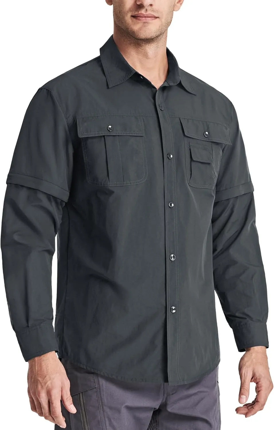 MAGCOMSEN Men's Convertible Work Shirts Quick Dry Breathable Button Down Long Sleeve Shirts for Outdoor, Fishing, Safari