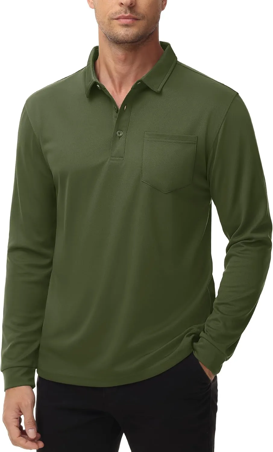 MAGCOMSEN Men's Polo Shirts with Pocket Long Sleeve Golf Quick Dry Shirts Performance Athletic Work Casual Collared Shirt