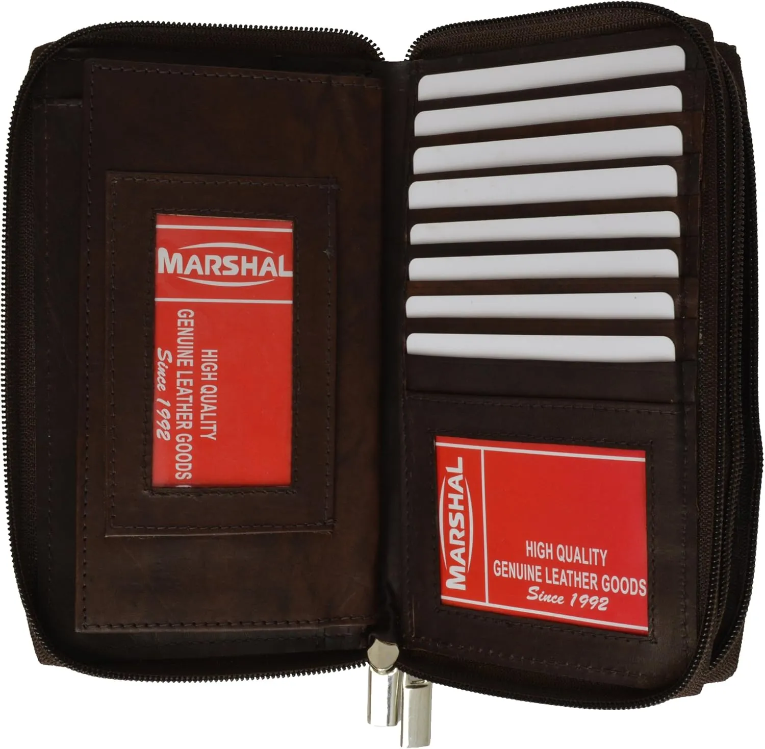 MARSHAL Genuine Leather Double Zipper Clutch Checkbook Wallet for Women #4575CF