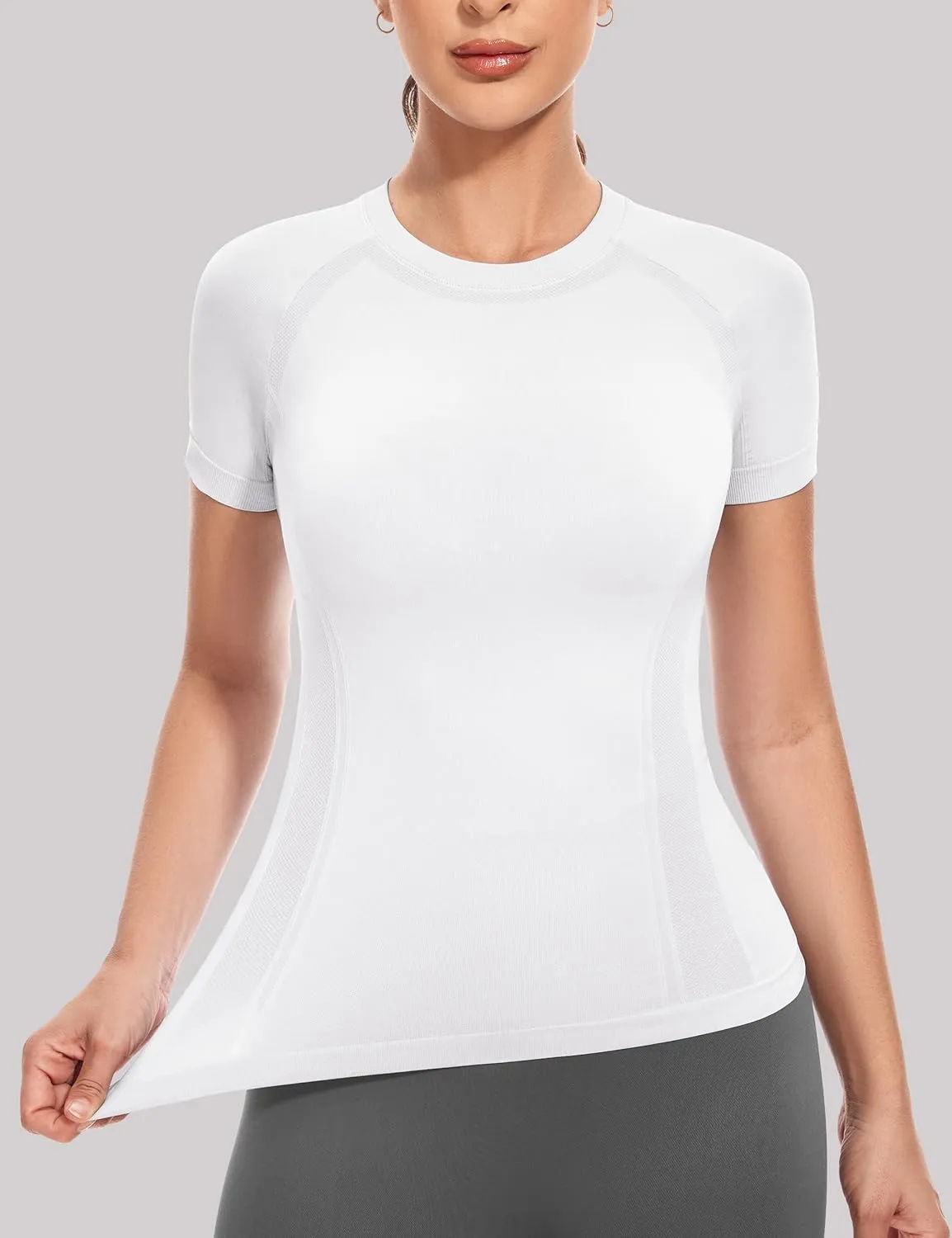 MathCat Short Sleeve Workout Tops for Women,Workout Shirts for Women,Seamless Yoga Athletic Shirts Gym Running Shirts