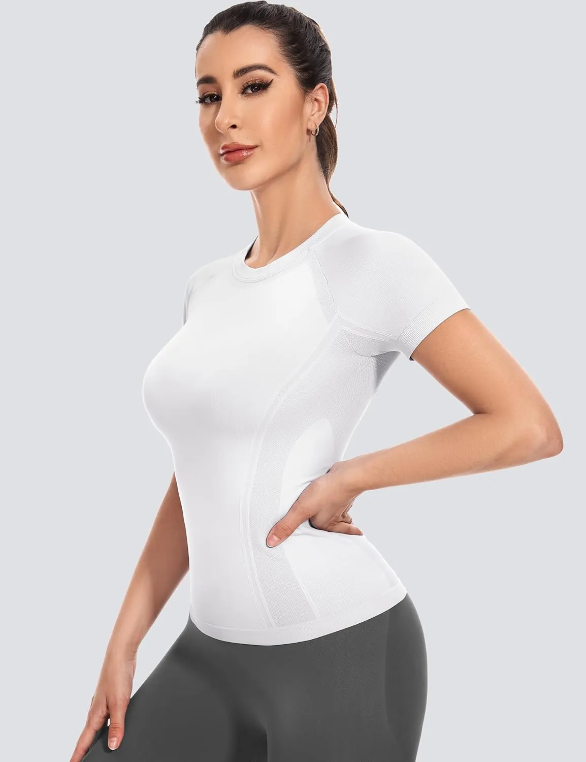 MathCat Short Sleeve Workout Tops for Women,Workout Shirts for Women,Seamless Yoga Athletic Shirts Gym Running Shirts