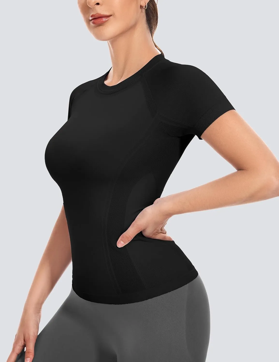 MathCat Short Sleeve Workout Tops for Women,Workout Shirts for Women,Seamless Yoga Athletic Shirts Gym Running Shirts