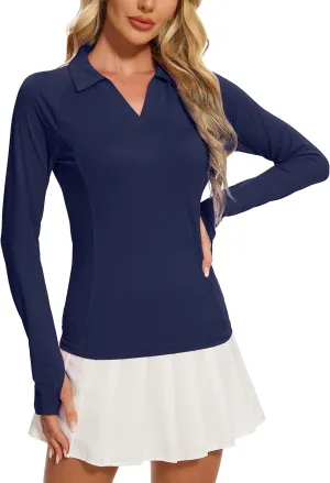 MathCat Women's Long Sleeve Golf Shirts UPF50  Quickly Dry Tennis Polo Lightweight Sports Athletic Tops