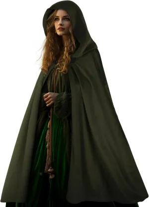MCJC Medieval Hooded Cape Renaissance Cloak with Clasp for Women,Adult Halloween Costume